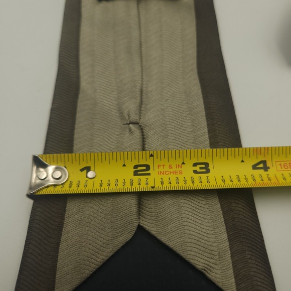 Emilio Ponti 100% Silk Handmade Tie Green Beige Gold Stripe Dot 3.5" Wide Italy - Picture 6 of 6